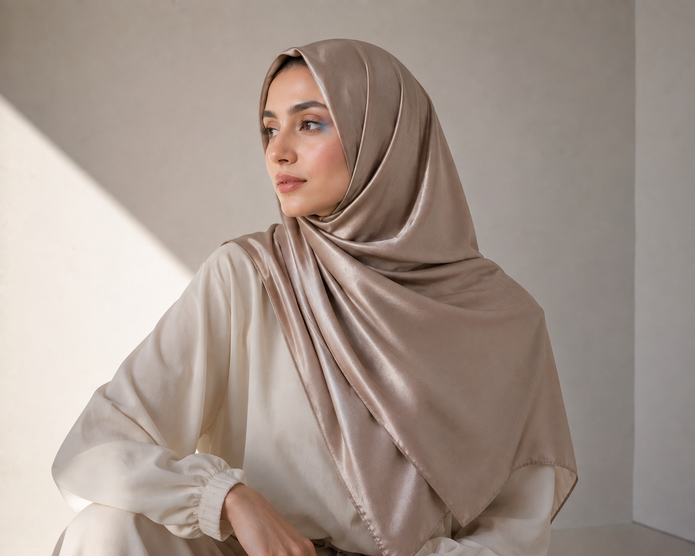 DUAL SILK HIJAB - ALMOND