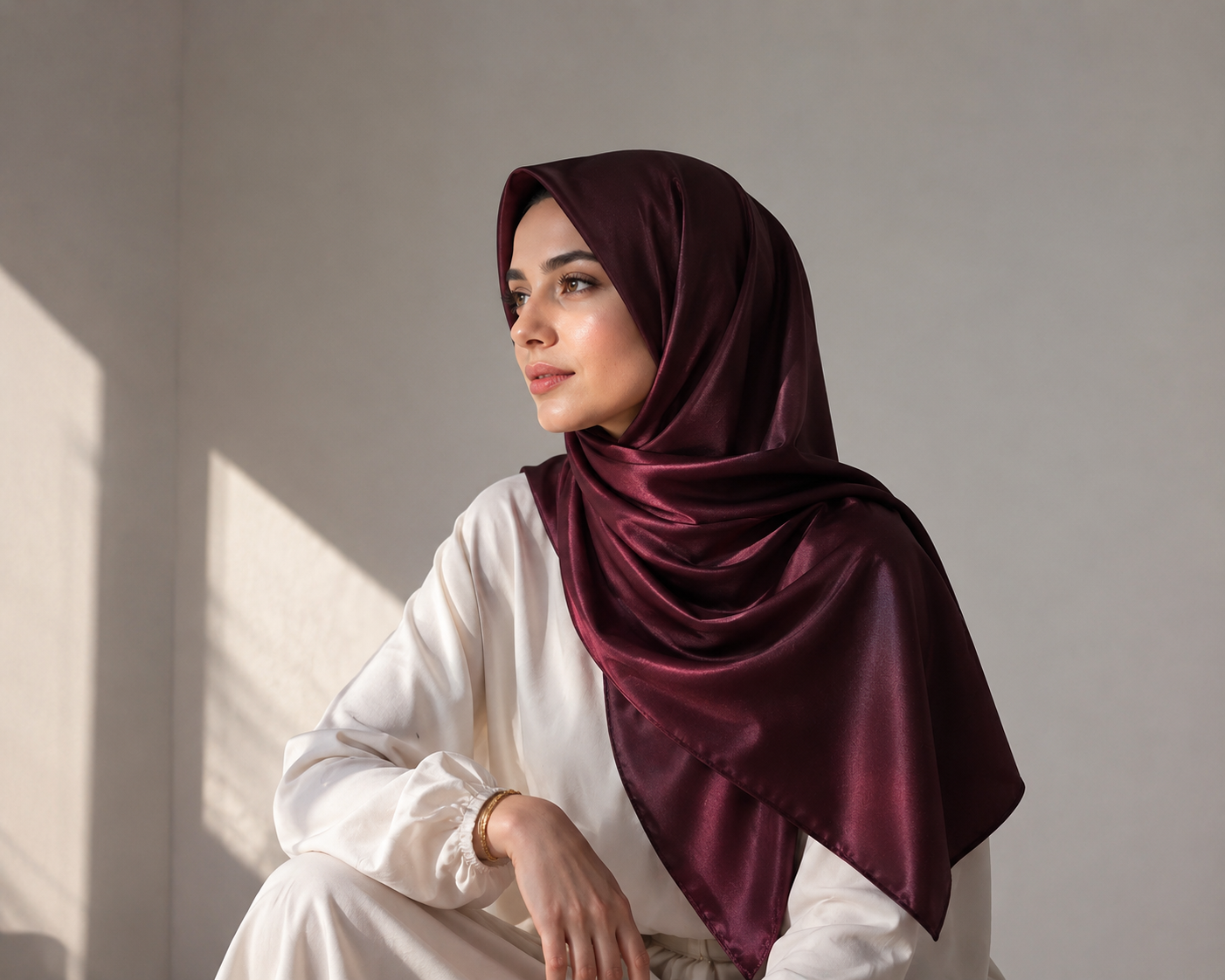 DUAL SILK HIJAB - BURGUNDY